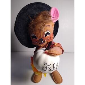 Annalee Mouse Holding White Pumpkin Figurine Fall Pumpkin Seasonal Decor 6in